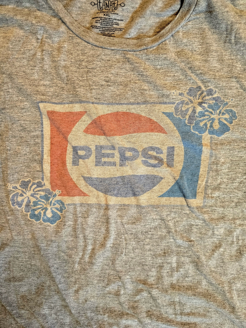 Vintage Pepsi Graphic Short Sleeve Tee - Gray with Red & Blue Accents